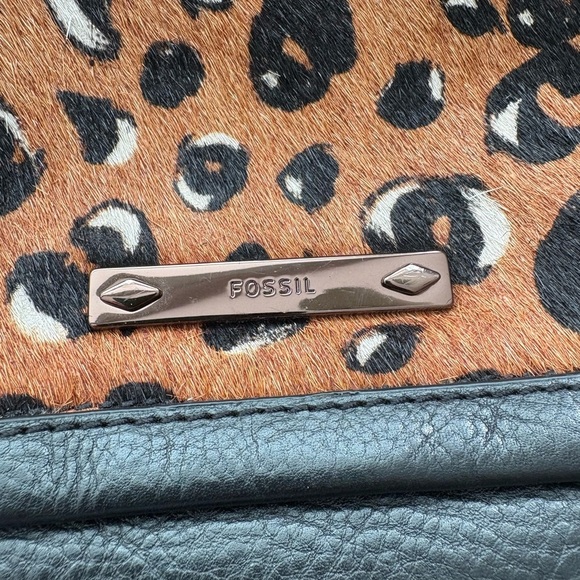 FOSSIL | BELLA Leather Cheetah Satchel Crossbody Leopard Purse Bag Black - Picture 5 of 11